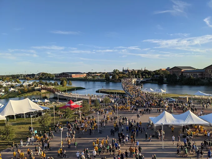Crowd gathering for a Baylor football game day tailgate